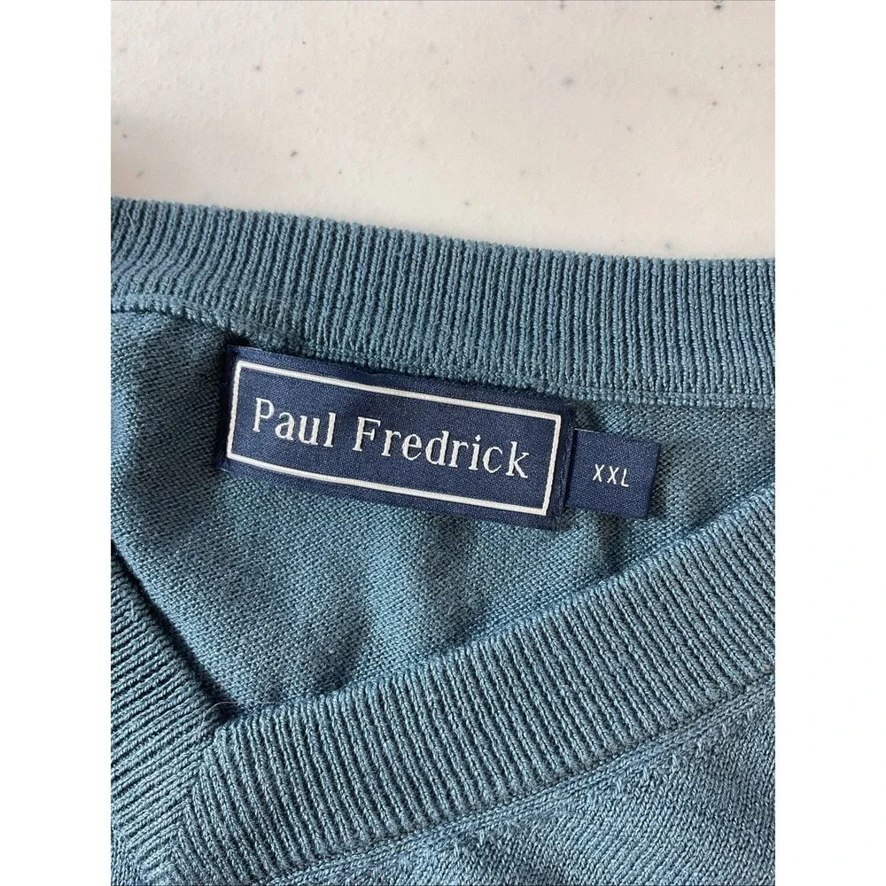 Paul Frederick Blue Silk Cashmere Blend V Neck Sweater Size XXL‎ Office neutral